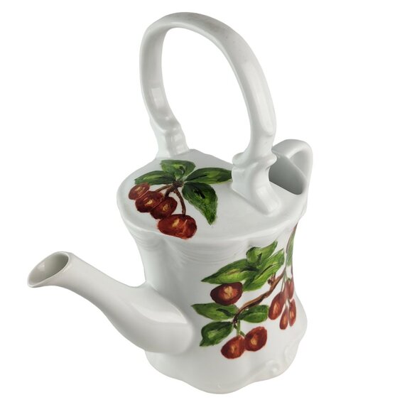 Cherry Ceramic Garden Hand Painted Watering Can Country Cottage Farmhouse Décor - Picture 4 of 12
